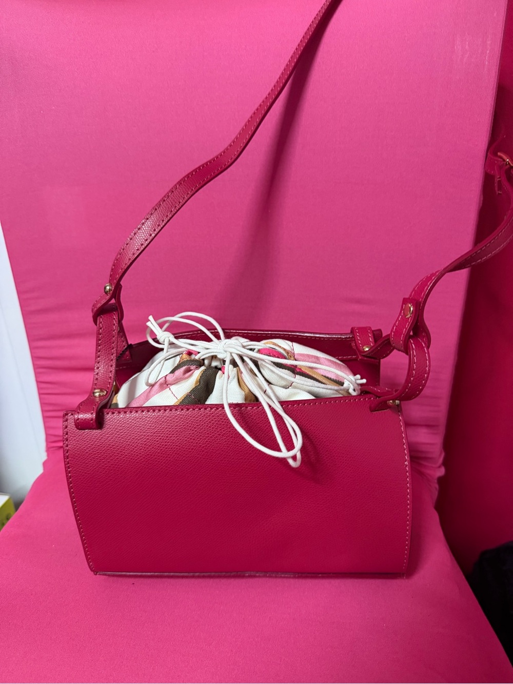 Hot Pink Drawstring Crossbody Bag for Women